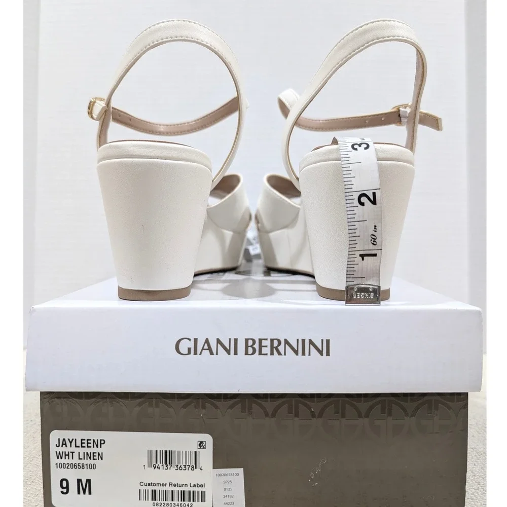 Giani Bernini White Linen Wedge Sandals Platform Ankle Strap Open Toe 9 M NIB